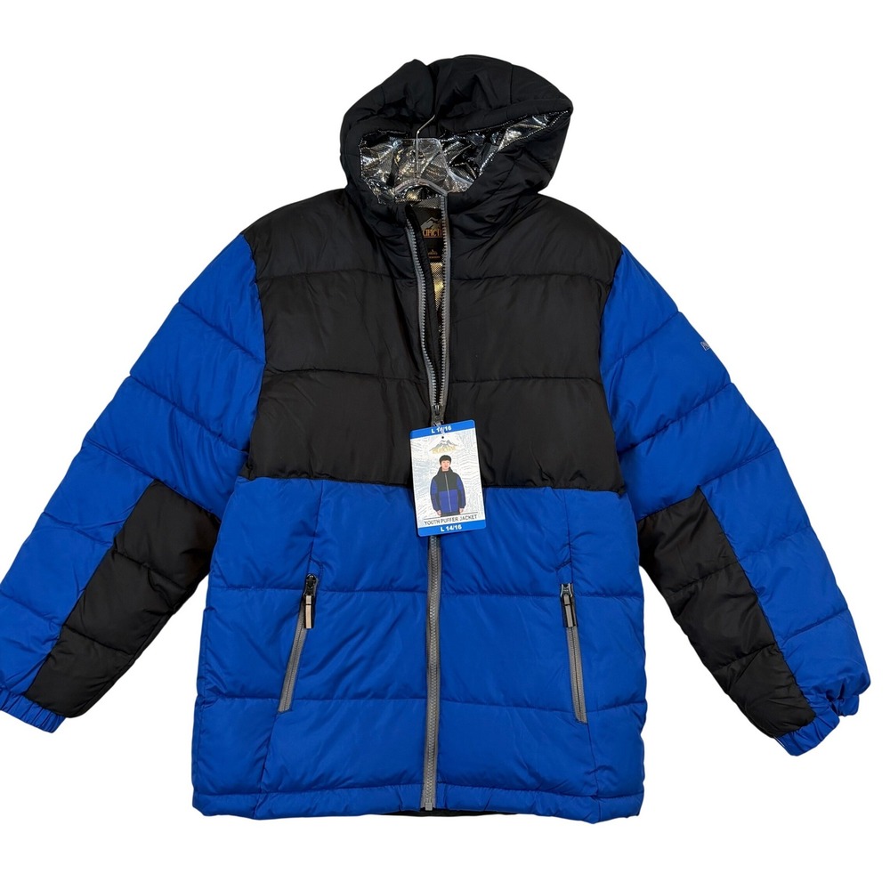 NWT Pacific Trail Boys Youth L 14/16 Puffer Jacket Blue Hooded Water Resistant